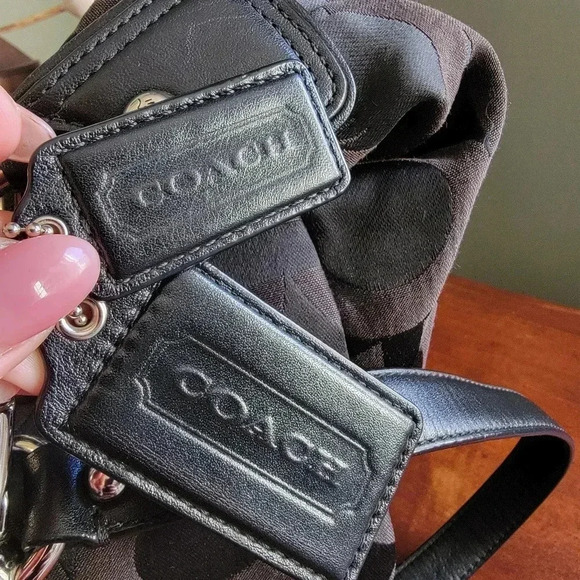 Coach Black Kristen Op Art Hobo Black Signature Jacquard and Leather #16811 - Picture 3 of 16